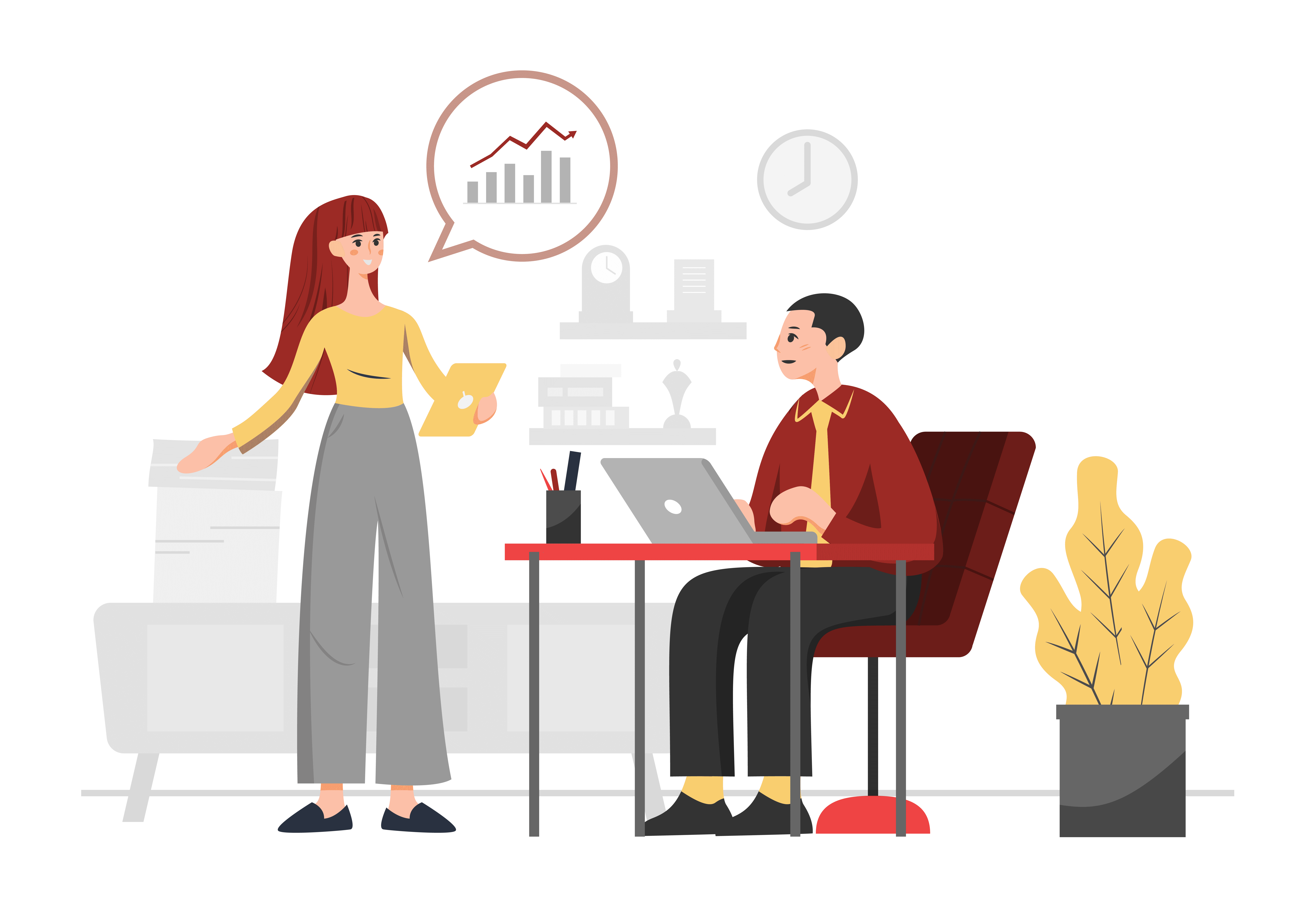 Two people discussing statistics.