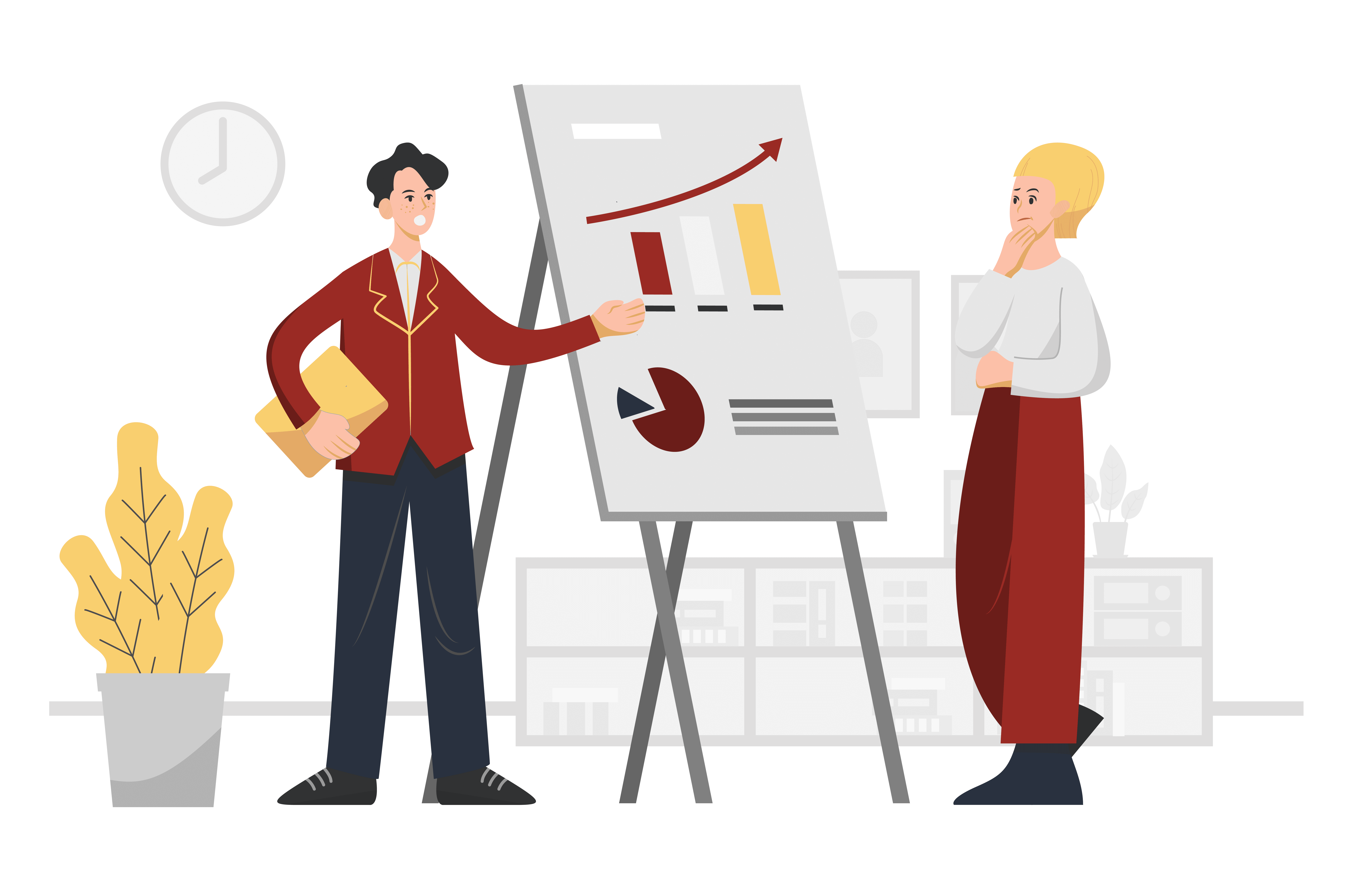 Two people discussing statistics.